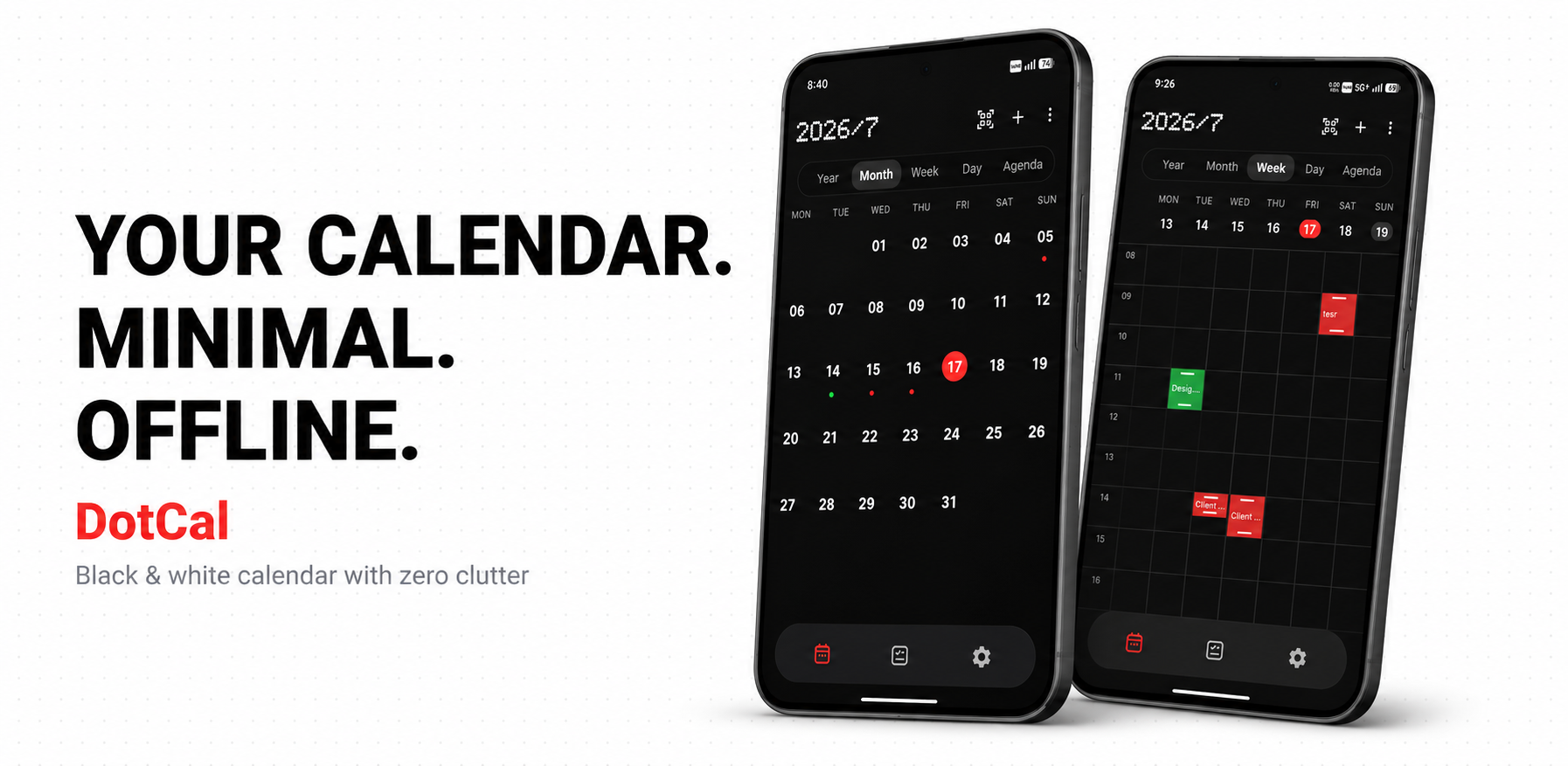 DotCal month and week calendar views on Android